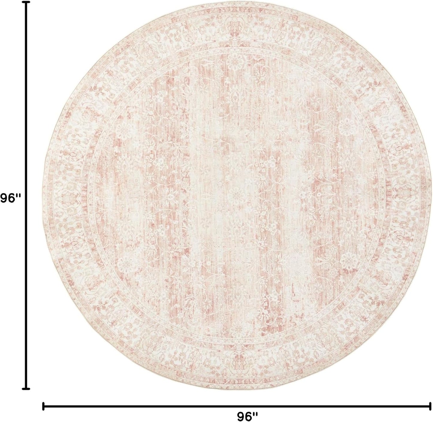 BILEEHOME Round Rug 8x8 Feet 8ft Washable Area Rug for Living Room Girl Bedroom,Boho Floral Print Blush Pink Circle Rugs 8' Round for Dining Room