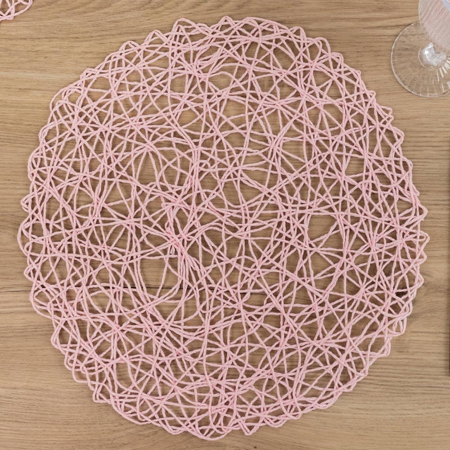 Efavormart 6 Pack Blush Woven Fiber Disposable Placemats, Round Table Mats 15"
