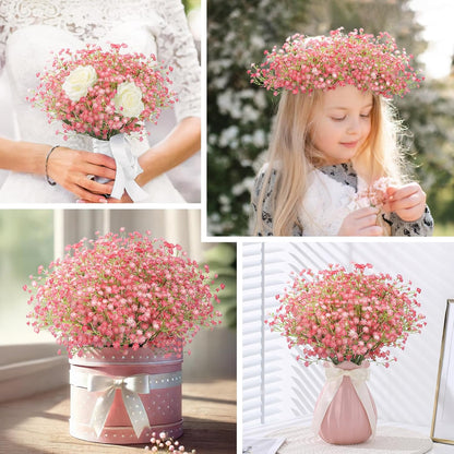 N&T NIETING Babys Breath Artificial Flowers Bulk, 15Pcs Fake Gypsophila Bouquet Flowers Real Touch Faux Babies Breath Arrangement for Wedding Floral Party Home Centerpieces Vase Decoration, Pink