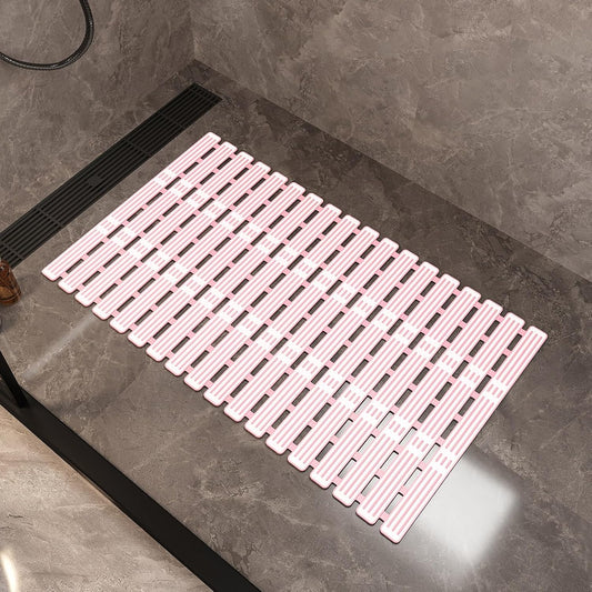 Non-Slip Shower Mat,Non-Slip Floor Mat with Suction Cups,Wall-Attachable for Storage and Customizable Size, Suitable for Bathrooms and Spa Environments(Pink,68x40cm/26.8x15.7in)