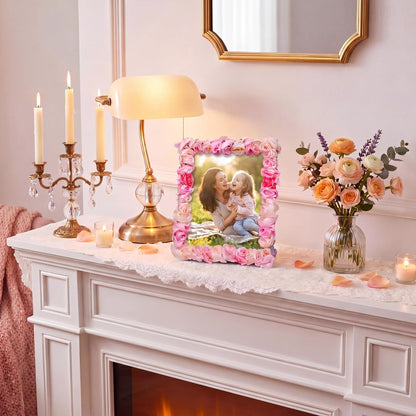 Novabright Pink Floral Photo Frame 8 x 10 Inch Silk Floral Picture Frame with Easel and Hook for Tabletop or Wall Display Decorative Flower Design Home Decoration Art Photo Gallery