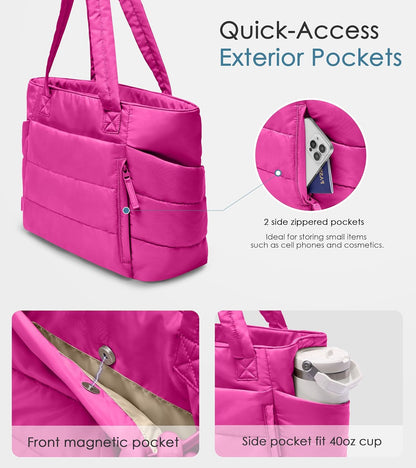 Uselike Tote Bag for Women with Zipper, Quilted Puffer Tote Bag with Compartments, Lightweight Puffy Work Bags for Women