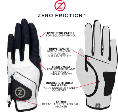 Zero Friction Compression-Fit Synthetic Golf Gloves, Universal Fit