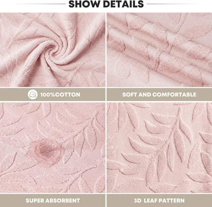 Artoid Mode 2 Pcs Pink 3D Leaves Jacquard Hand Towels for Bathroom, 100% Cotton Soft Absorbent Bathroom Decor Towels, 13.7 x 29.5 Inch