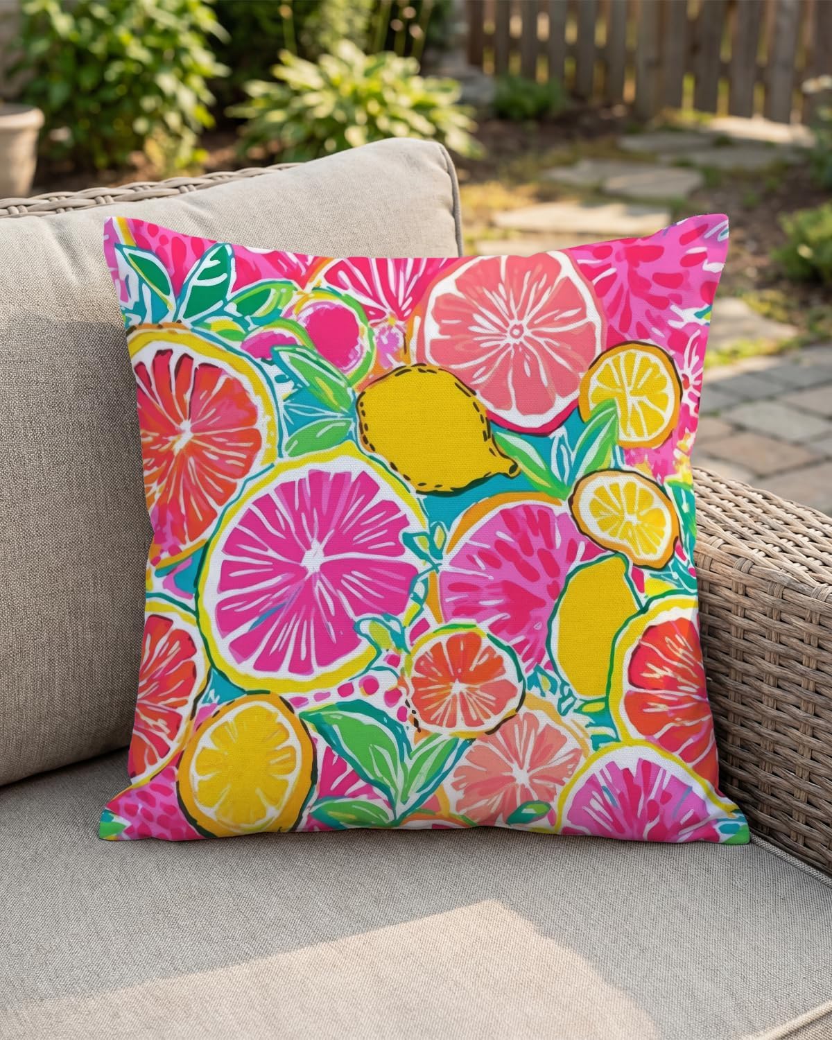 Summer Citrus Fruit Pillow Cover 18x18 Inch - Vibrant Lemon and Grapefruit Design, Tropical Decorative Cushion Case for Refreshing Home Decor