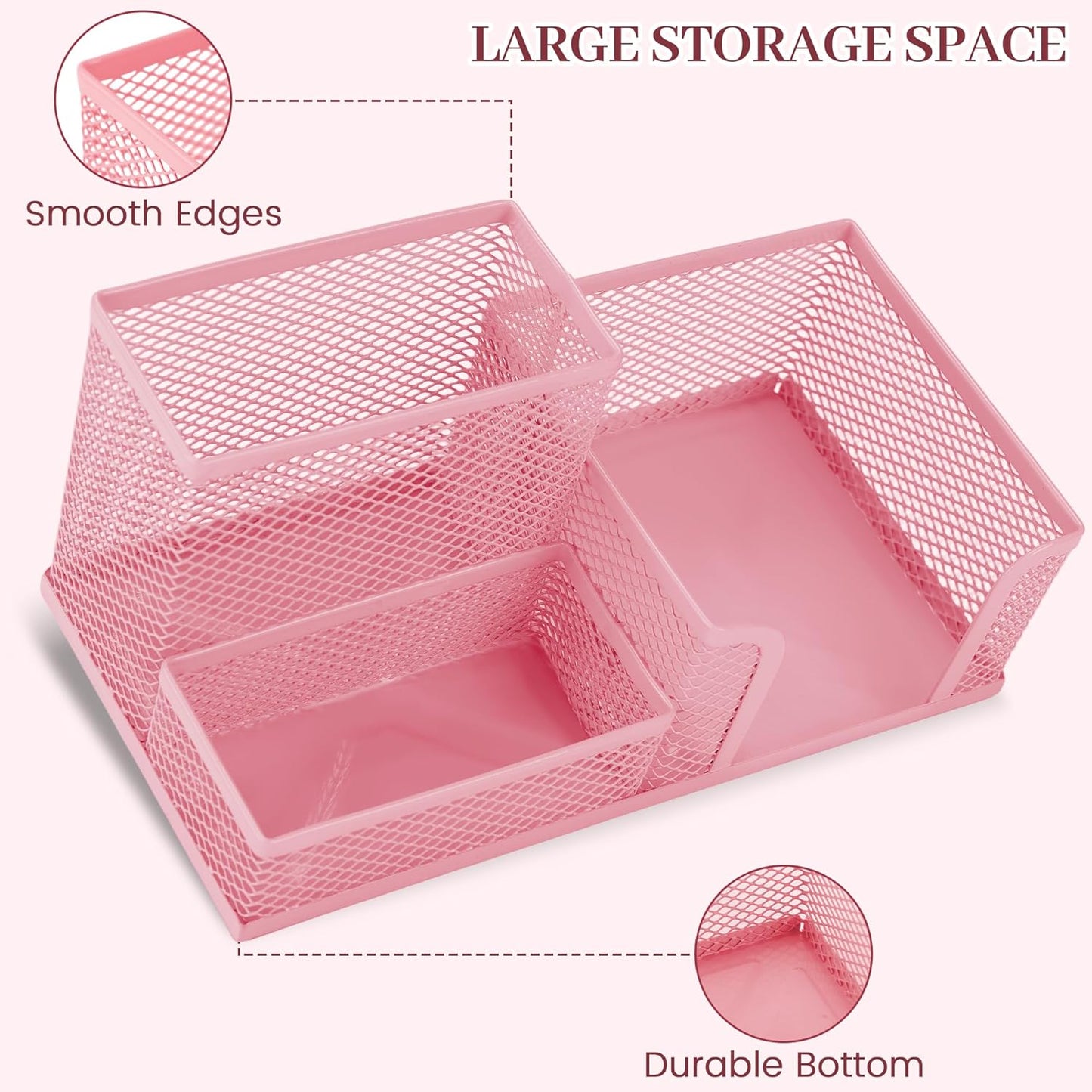 Pink Office Desk Accessories, 9 Pcs Desk Organizers and Accessories with Mesh Pen Holder, Stapler, Tape Dispenser, Hole Punch, Office Supplies Set for Office Home School Women Students Gift