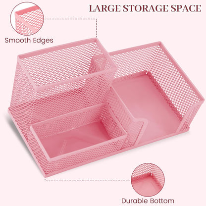 Pink Office Desk Accessories, 9 Pcs Desk Organizers and Accessories with Mesh Pen Holder, Stapler, Tape Dispenser, Hole Punch, Office Supplies Set for Office Home School Women Students Gift