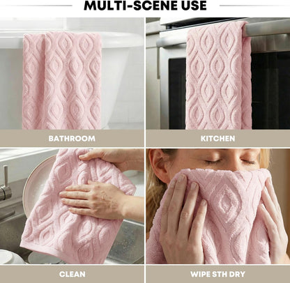 Artoid Mode 2 Pcs Pink 3D Diamond Grid Jacquard Hand Towels for Bathroom, 100% Cotton Soft Absorbent Bathroom Decor Towels, 13.7 x 29.5 Inch