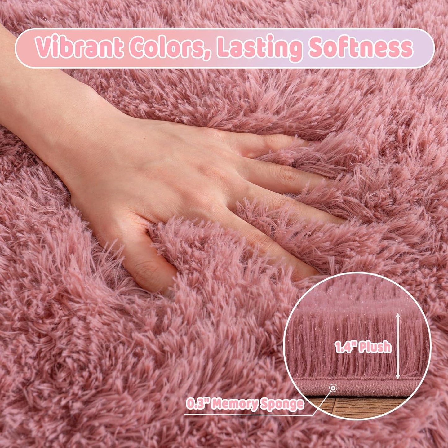 Soft Shag Rugs for Girls Kids Bedroom, 4x6 Blush Pink Fluffy Shaggy Rugs for Living Room Nursery, Luxury Modern Plush Carpet Room Dorm Indoor Home Decor, Upgrade Non-Slip