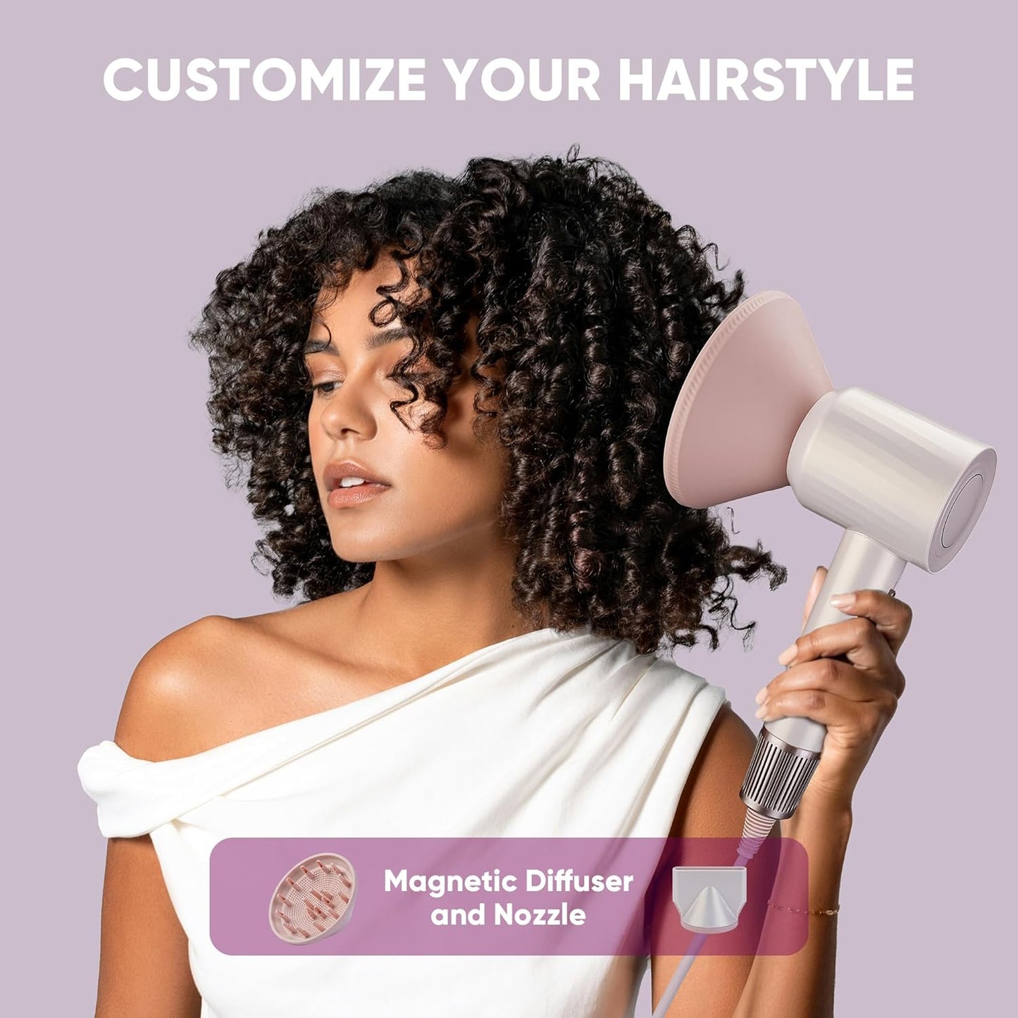 Professional High-Speed Hair Dryer 110,000 RPM, Fast Drying with 500M Negative Ions, Salon-Grade Low Noise Thermo-Control, Includes Magnetic Diffuser & Nozzle (for Home&Travel)-Pink