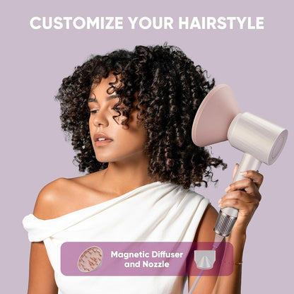 Professional High-Speed Hair Dryer 110,000 RPM, Fast Drying with 500M Negative Ions, Salon-Grade Low Noise Thermo-Control, Includes Magnetic Diffuser & Nozzle (for Home&Travel)-Pink
