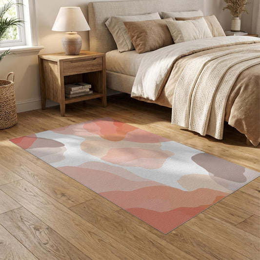 5'x7' Washable Modern Abstract Area Rug, Blush Flatwoven Floor Covering for Dining Room, Under Table, Home Office, Non-Slip Chair-Friendly Carpet | Ref:2131575