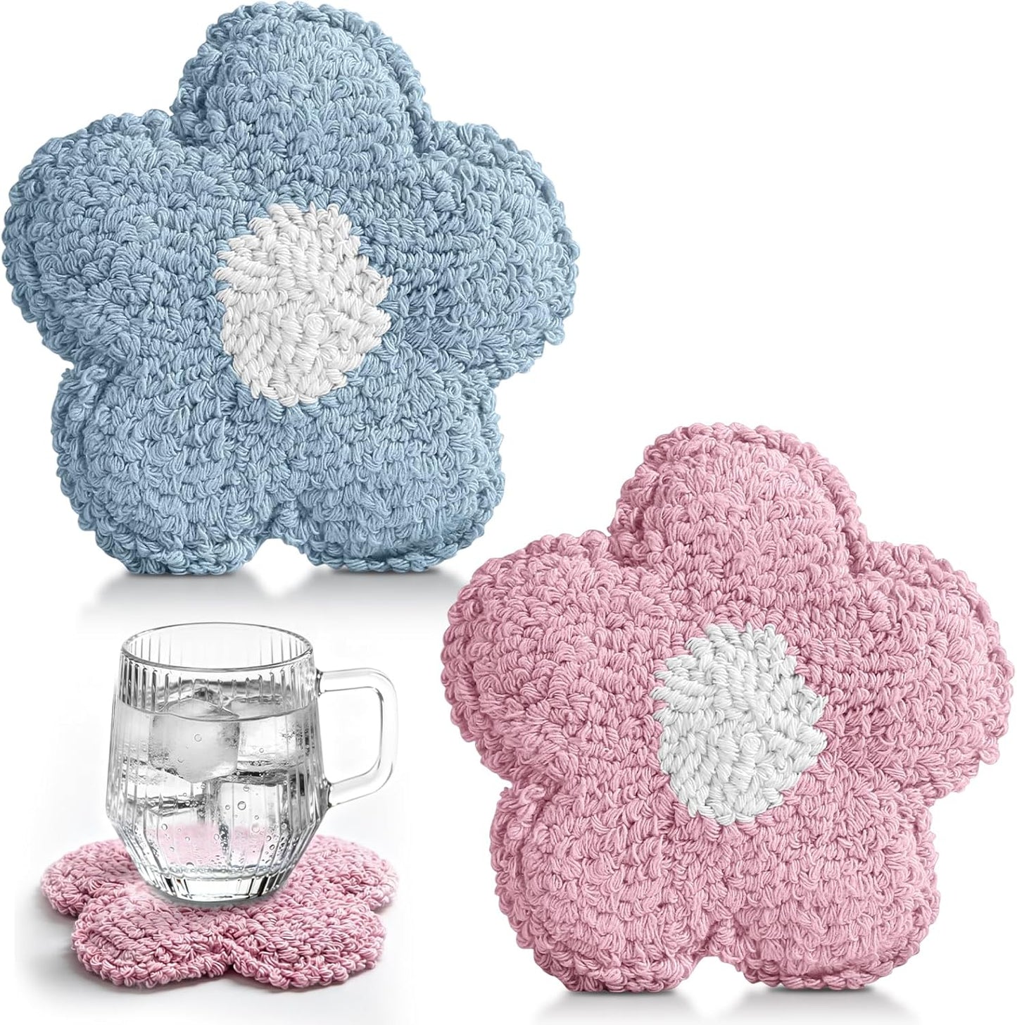 Flower Coasters Set of 2 - Tufted Absorbent Coasters for Drinks, Cute Flower Gift for Desk, Table, Office, Housewarming, Birthday, 2PC Decorative Cup Mats