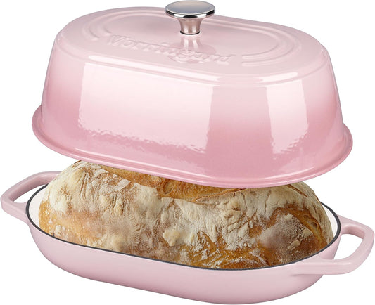 VORRINGARD Enameled Cast Iron Dutch Oven Pot with Dome Lid, Oval Bread Oven for Homemade Sourdough Bread Baking, Oven Safe up to 500°F, 6 Quart, Pink