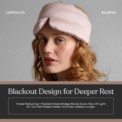 Lunya Washable Silk Sleeping Mask - Thermoregulating Mulberry Silk, Light Blocking and Comfortable Fit – Sleep Mask for Women and Men with Box - Delicate Pink - Small