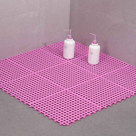 Yosoo Bathroom Mat, 30 x 30cm Non Slip TPE Shower Mat with Efficient Drainage and Easy to, for Bathrooms Kitchens Residences (Pink)