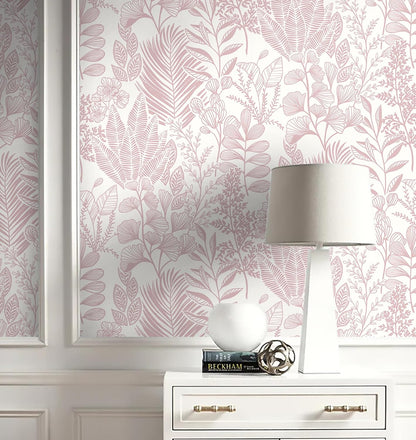 Hopepak 17.3''x197'' Peel and Stick Wallpaper Pink Leaf Floral Wall Paper Self Adhesive Removable Waterproof Contact Paper for Bedroom Bathroom Living Room Decor