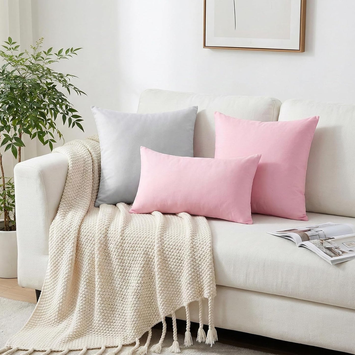 Thmyo 2 Pack Cotton Lumbar Comfortable Solid Decorative Throw Pillow Covers Rectangle Cushion Cover Sublimation Blank Pillowcase DIY Pillowcases for Sofa Couch Bed Car, 12x20inch/30x50cm