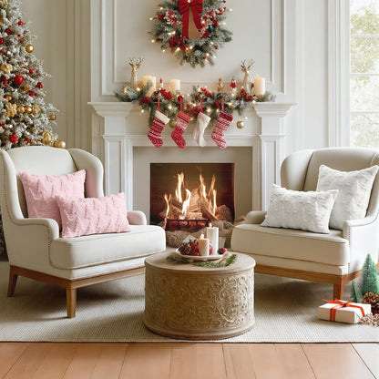 MIULEE Christmas Throw Pillow Covers Pink Christmas Decorations Set of 2 Xmas Tree 12x20 Pillow Covers Soft Plush Faux Wool Pillowcases Holiday Festivals Winter Home Decor Sofa Couch Bed Porch