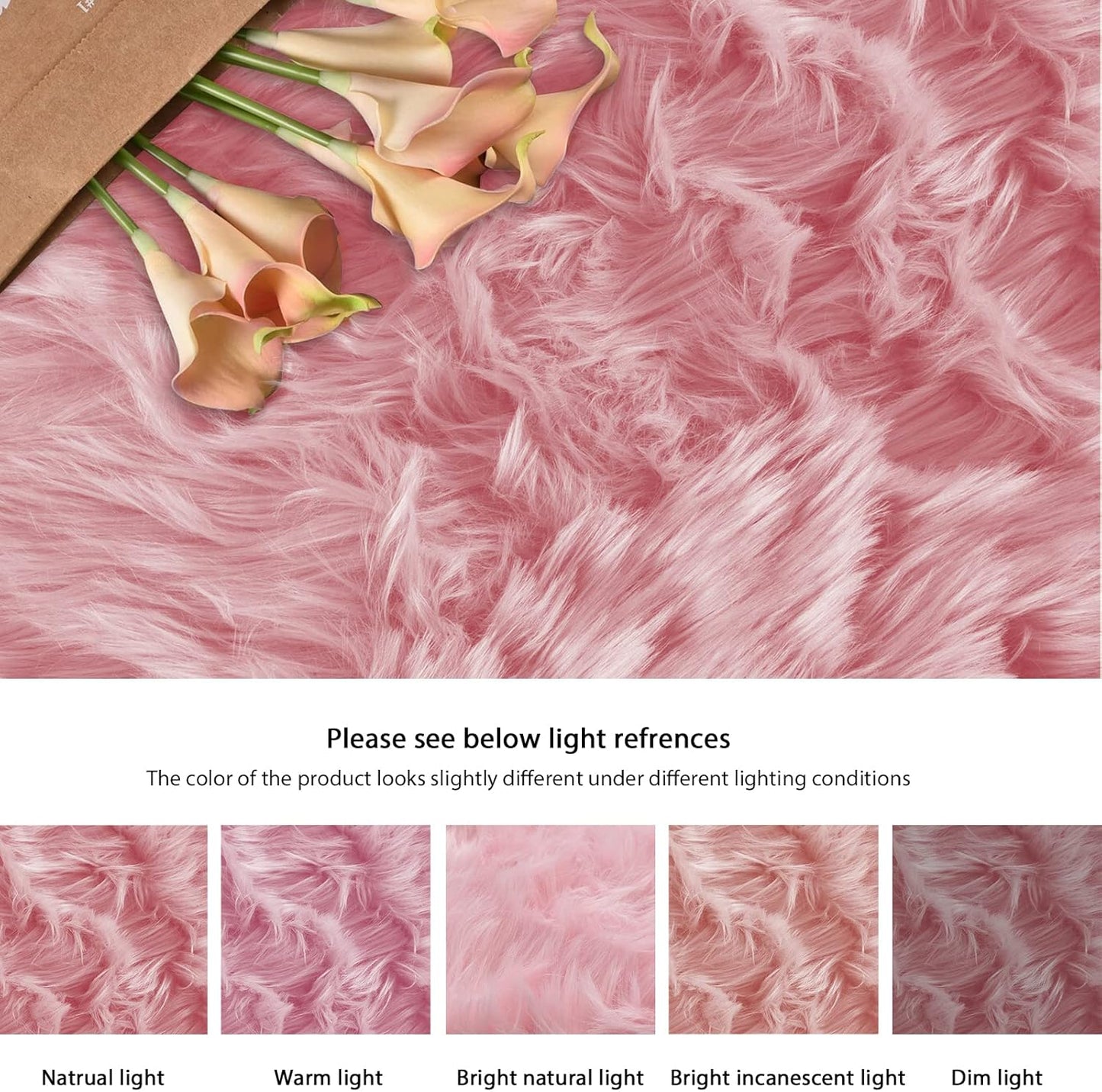 ORINOVA Pink Fluffy Sheepskin Fur Area Rugs for Bedroom Washable Furry Carpet Rug for Living Room Faux Fur Rug 2x3 Nursery