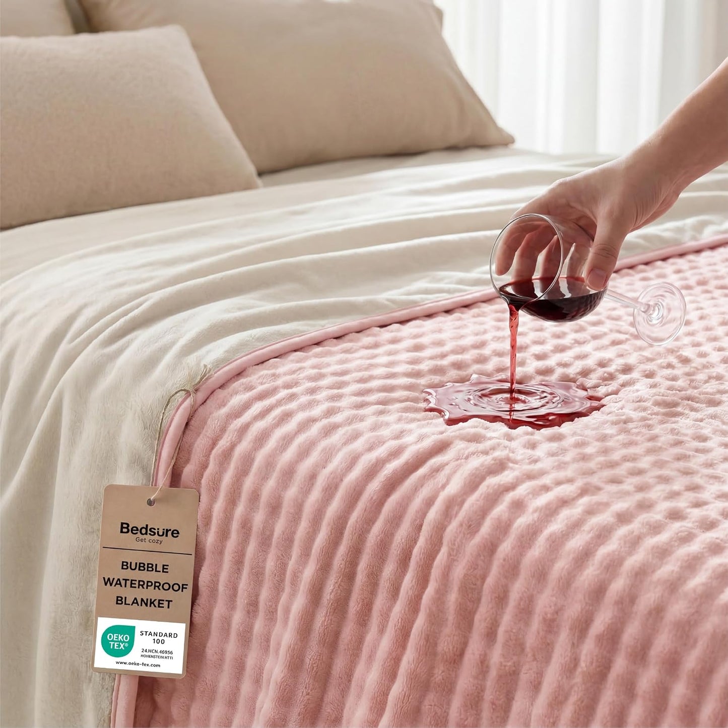 Bedsure GentleSoft Blanket for Bed & Bubble Waterproof Blanket for Bed King Pink 108x90inch