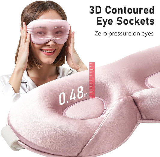 LitBear 100% 22 Momme Mulberry Silk Sleep Mask - 3D Contoured Eye Mask for Men Women, Soft Breathable Sleeping Mask with Adjustable Strap, Perfect Blocks Light for Sleeping (Pale Pink)