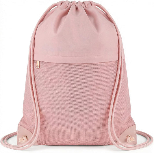 TILYMOL Drawstring Backpack Gym Bag - String Gym Bag for Men & Women, Lightweight Cinch Sports Sackpack for Beach, Travel, Yoga, Swimming, Pink