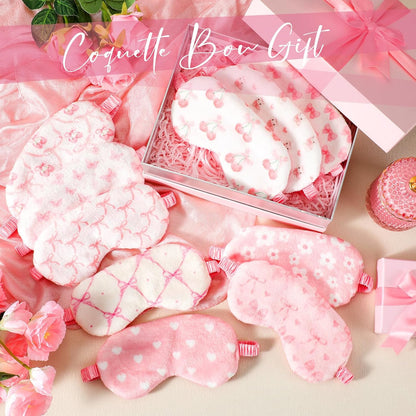 Honeydak 12 Pcs Silk Sleep Masks for Women Girls Bow Party Favors Adjustable Eye Masks for Birthday Sleepover Spa Sweet 16 Party Gifts (Pink,Warm)