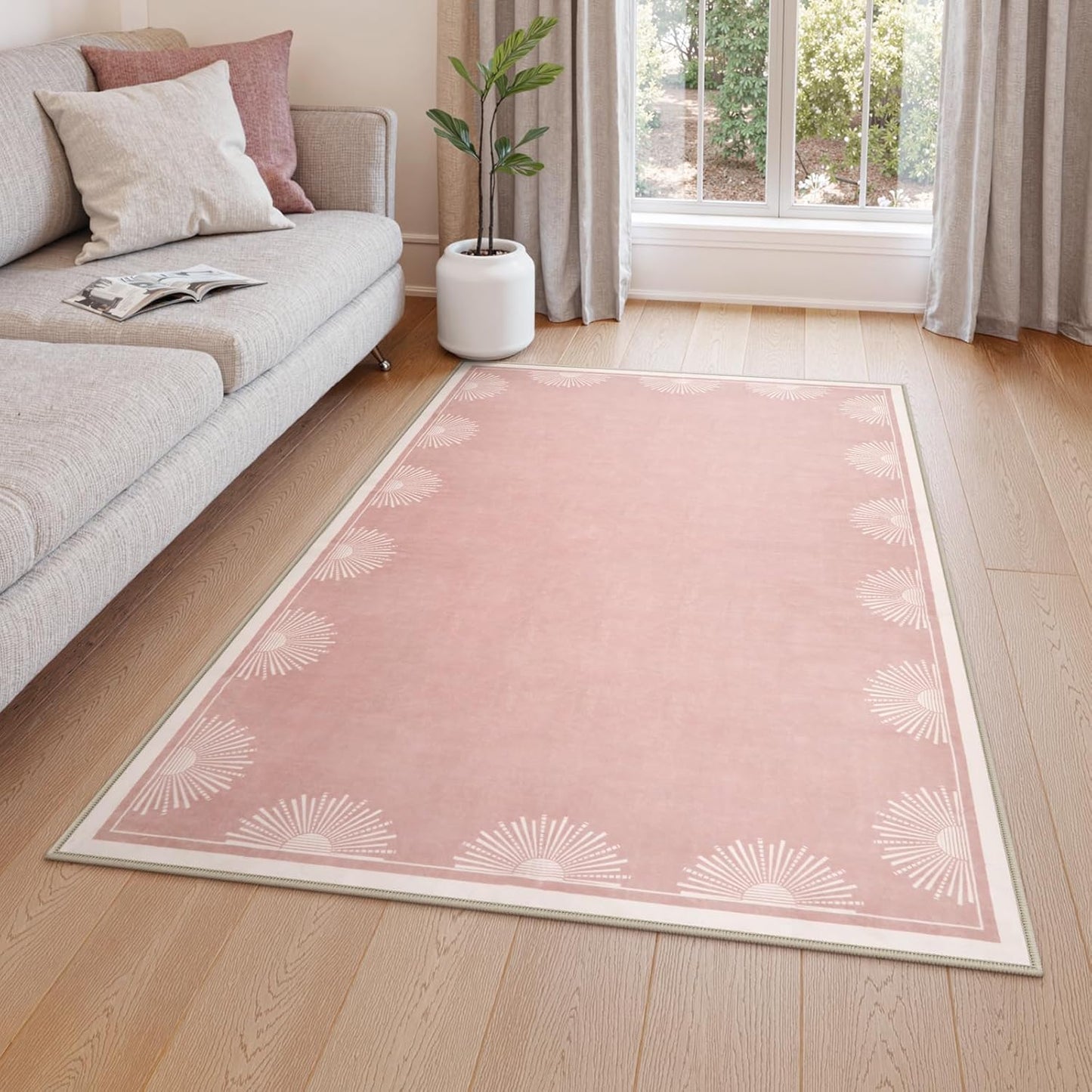 Hedlive Modern 3x5 Pink Rugs for Bedroom Girls,Ultra Thin Nursery Rug for Girls Room, Sun Printed Non Slip Washable Area Rug,Soft Non Shedding Throw Carpet for Playroom Classroom(3'x5',Pink)