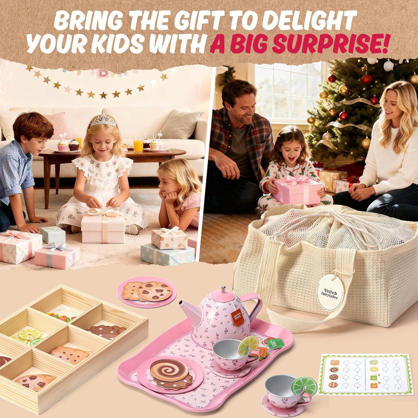Kids Tea Party Set for Little Girl, Tea Sets for Toddler Pretend Play Food Kitchen Toy Accessories Gift for 3 4 5 6 Years Old Girls Boys (Pink)