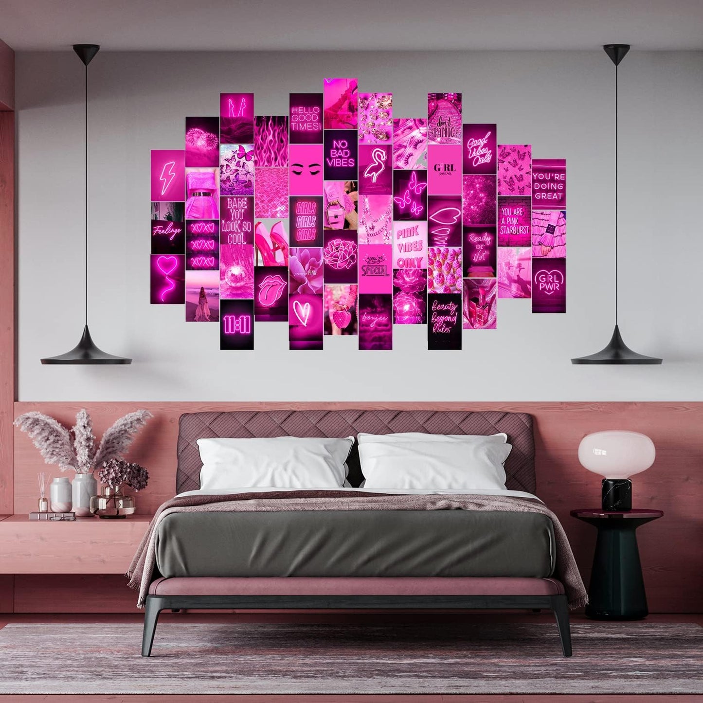 WOONKIT Pink Neon Wall Collage Kit Aesthetic Pictures, Trendy Room Decor for Teen Girls, Pink , 50pcs 4x6 Inch