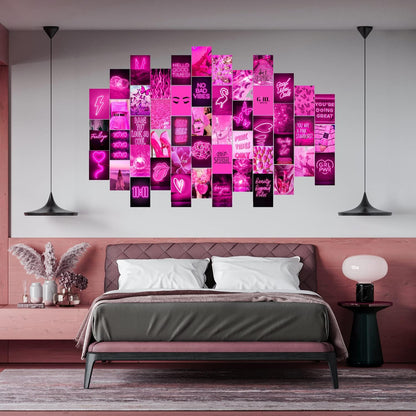 WOONKIT Pink Neon Wall Collage Kit Aesthetic Pictures, Trendy Room Decor for Teen Girls, Pink , 50pcs 4x6 Inch