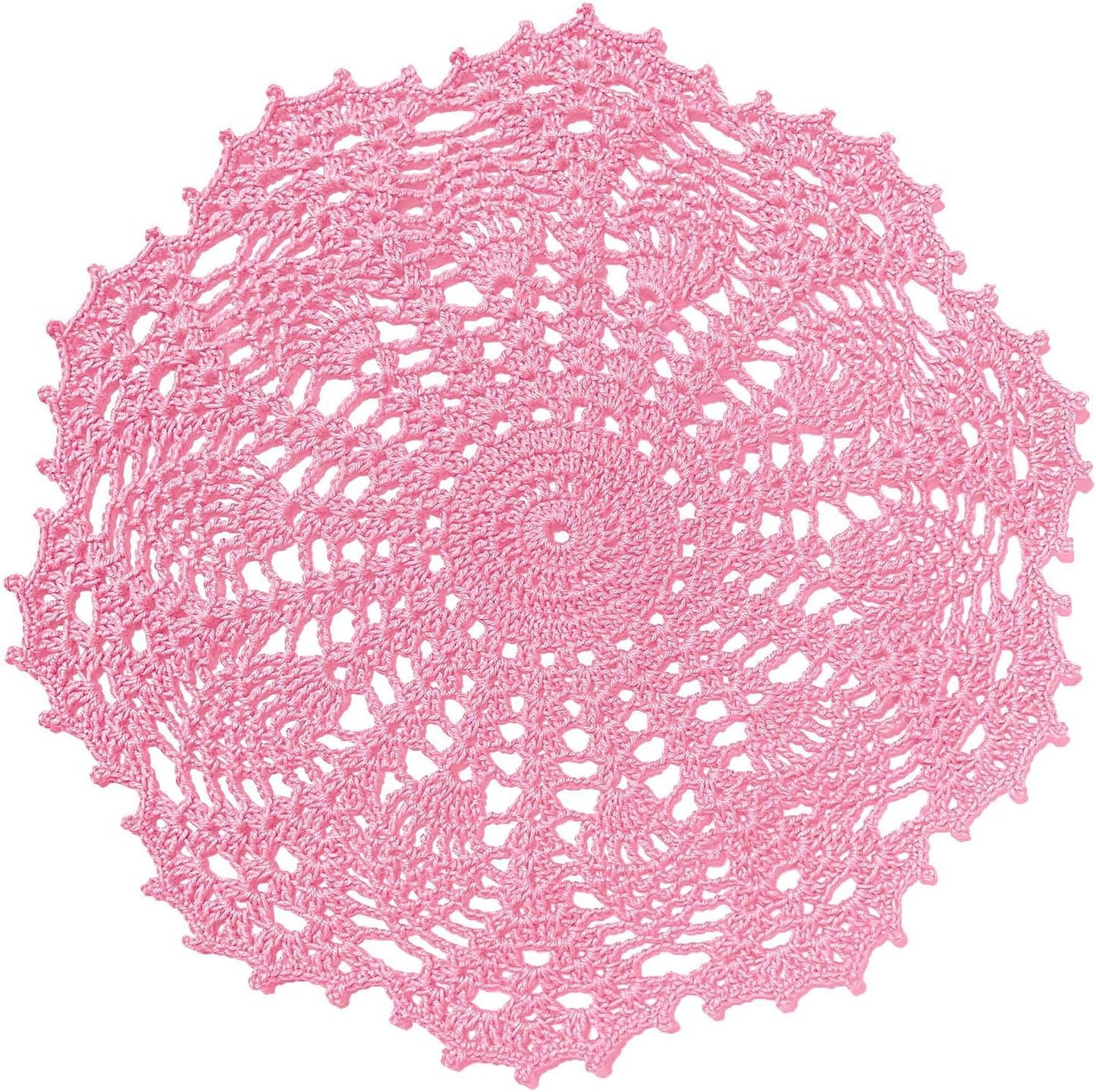 2 PCS 12 inches Lace Doilies Crochet Handmade Lace Coasters Round Placemat Rustic Table Doilies Decors for Wedding Kitchen Dining Room Party Dressers Pink