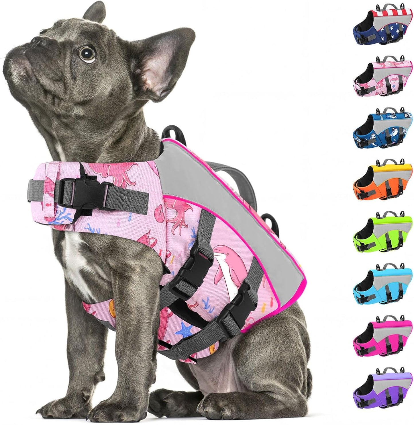 Dog Life Jacket, Small Dog Life Vest for Swimming, Pet Flotation Swim Vest Lifesaver with Reflective Strips, Lightweight Pet Lifesaver Swimsuit for Pool Beach Boating, Pink Ocean S