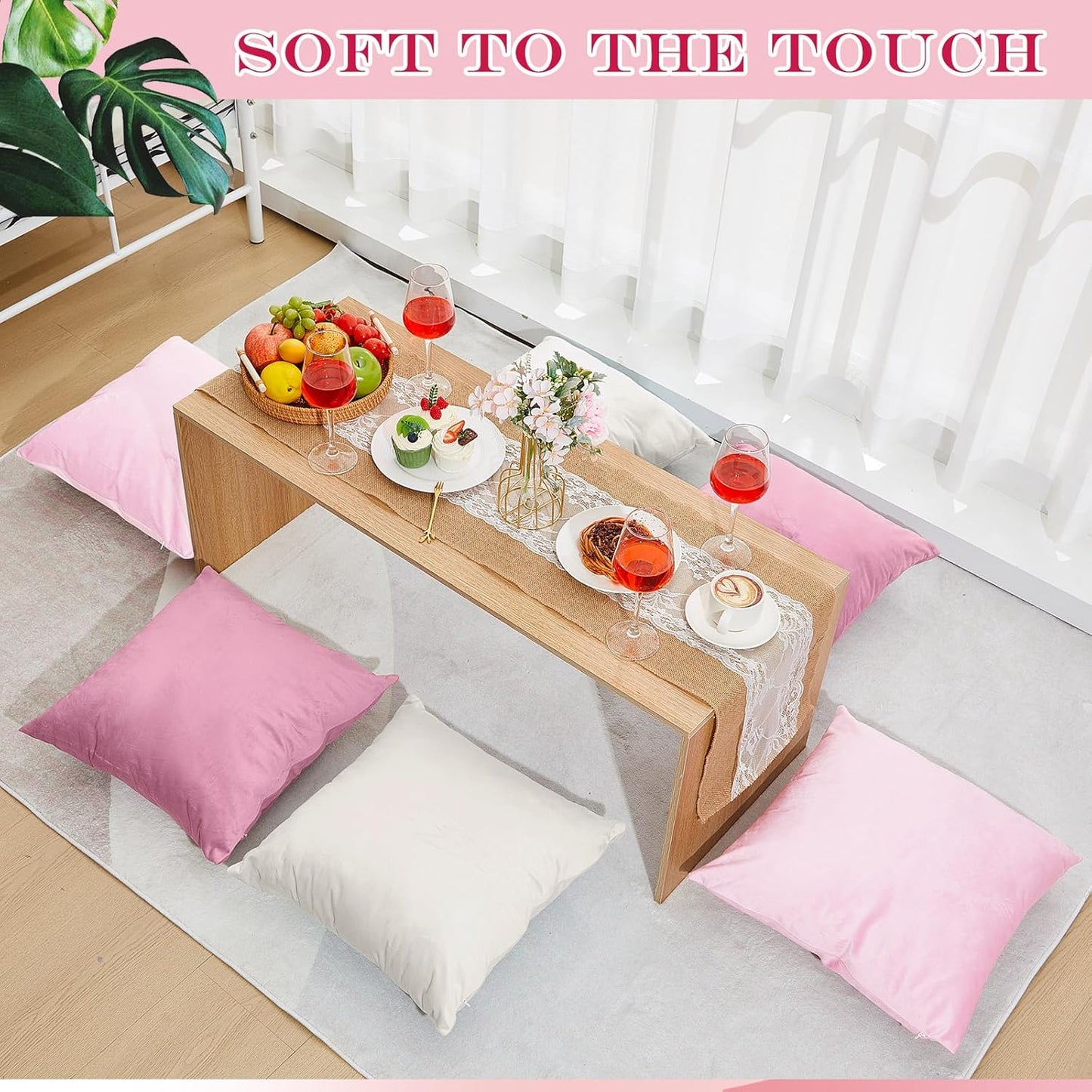 Berlune 12 Pcs Velvet Throw Pillow Covers 18" x 18" Decorative Cushion Cases Soft Pillowcase for Graduation Coquette Party Accessories Couch Sofa Bed Chair Home Decor, No Inserts (Pink Series)