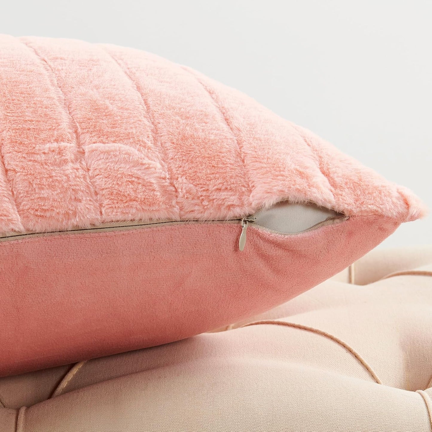 Striped Throw Blanket and Pillow Covers Set (No Inserts) for Couch and Bed, Plush Warm Lightweight Fuzzy Faux Fur Blanket for All Seasons (50" x 60", Pink)