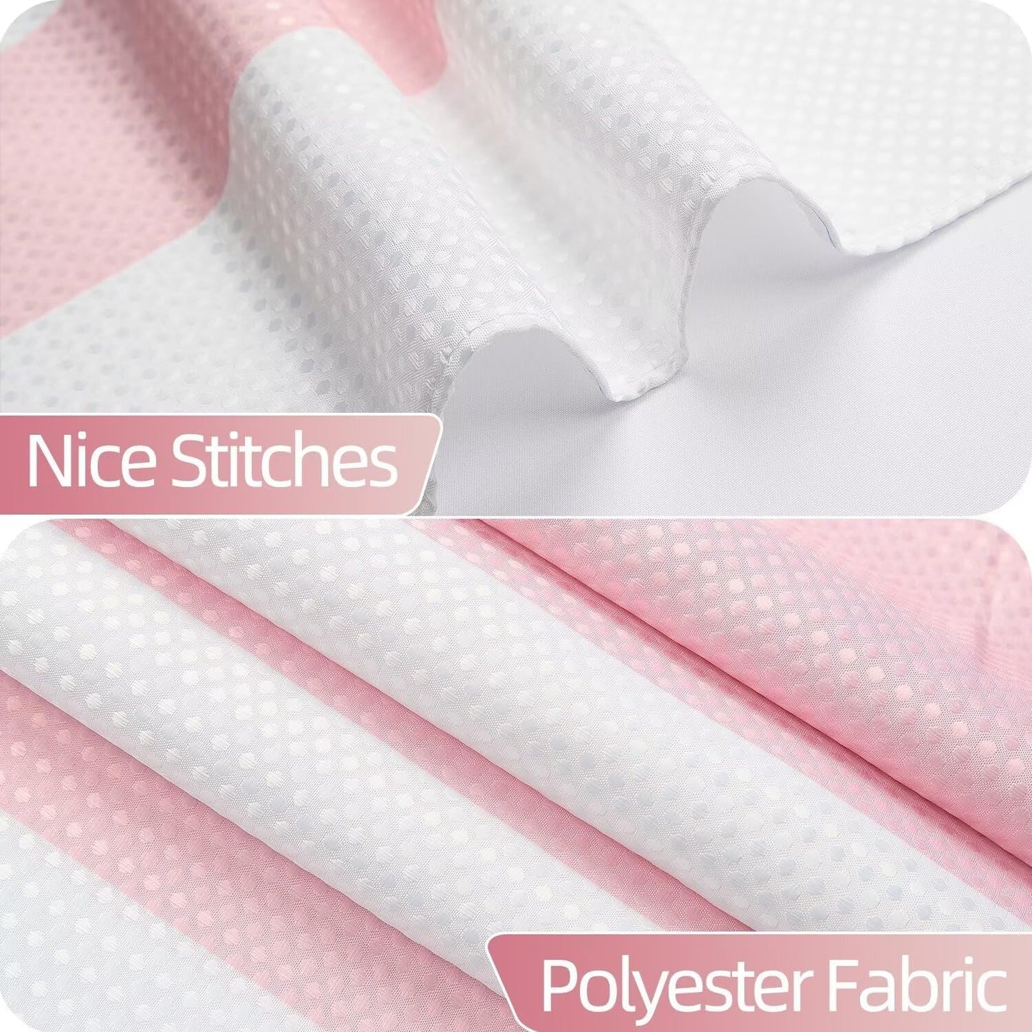 White Pink Shower Curtain for Bathroom 48x72inches Boho Pink and White Striped Stall RV Waffle Shower Curtain Set with Hooks Bohemia Geometric Decor Waterproof Fabric Shower Curtain
