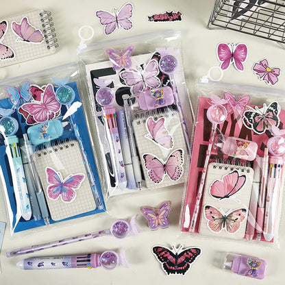 MOZXIRZ 9 Pcs Cute Butterfly Stationery Set for Girls Boys Kids Women Back to School Supplies Office Supplies Kawaii Stationery Gift (Butterfly-Pink)