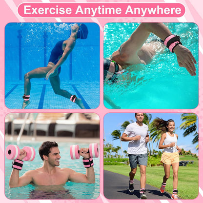 Hollowfly Water Aerobics Set, 4 Piece Pool Exercise Kit (2 Aquatic Dumbbells + 2 Ankle/wrist Weights), EVA Foam, Low-impact Workout