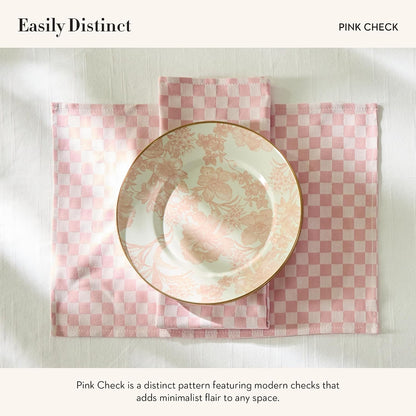 MACKENZIE-CHILDS Set of 4 Cotton Placemats, Decorative Table Mats, Pink Check