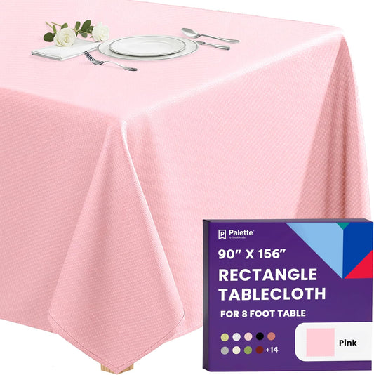 Gee Di Moda Rectangle Tablecloth - 90 x 156 Inch Pink Table Cloth for 8 Foot Tables with Floor-Length Drop - Heavy Duty Washable Fabric for Holiday Party, Dinner, Weddings & Baby Shower