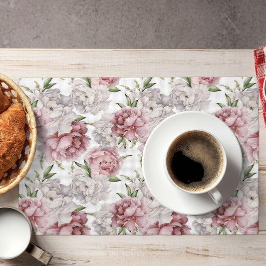 Pink White Peony Flower Placemats Set of 4 Boho Watercolor Floral Peonies Linen Place Mat Washable Double Layer Table Mats for Kitchen Dining Decoration 12x18 Inch