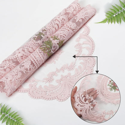 18 x 12 inch Set of 6 Lace Oval Placemats Vintage Floral Embroidered Washable Table Mats, Retro French Crochet Doilies Cup Mat for Wedding Tea Party, Pink