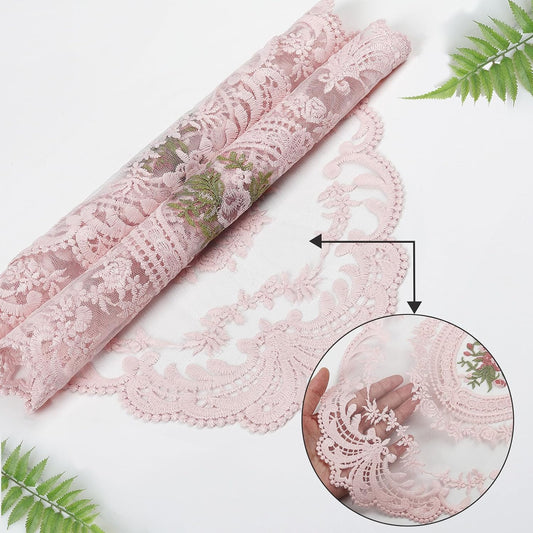 18 x 12 inch Set of 6 Lace Oval Placemats Vintage Floral Embroidered Washable Table Mats, Retro French Crochet Doilies Cup Mat for Wedding Tea Party, Pink