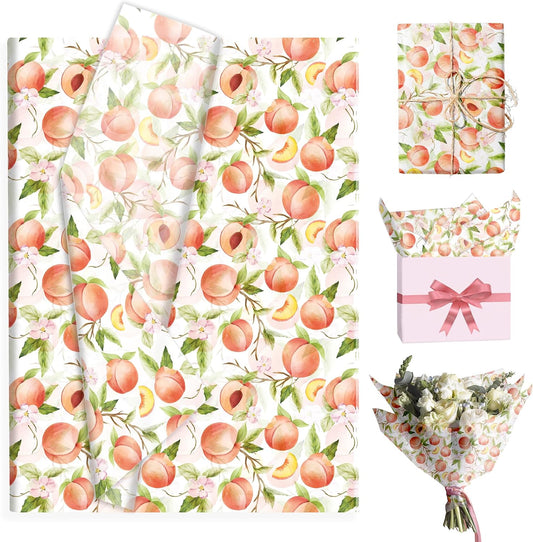 50 Sheets Summer Fruit Tissue Paper, 14 x 20 Inch Watercolor Orange Pineapple Strawberry Peach Gift Wrapping Papers Candy Bouquet Flower Package Paper for Birthday Baby Shower Craft Decor (Peach)