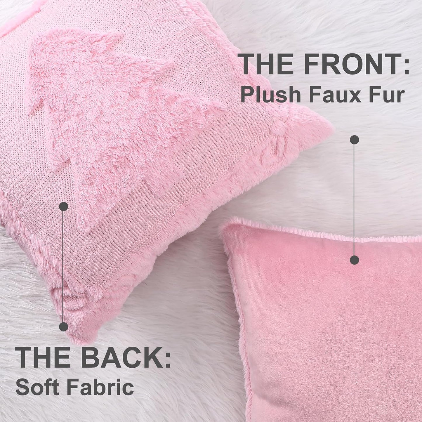 Remagr 2 Pack Christmas Tree Pink Pillow Covers 18 x 18 Inch Pink Bow Throw Pillow Covers Soft Plush Faux Fur Cushion Case for Christmas Bedroom Sofa Winter Home Holiday Decor