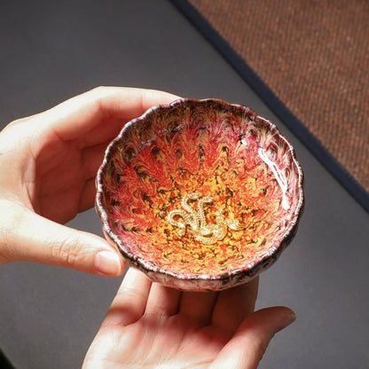 Pink Tenmokus Tea Cups Set of 4, Chinese Jianzhan Ceramic Teacup | Cherry Blossom Glaze, Kiln Change, Lead-free Cadmium-free, for Kungfu Tea Ceremony, Home Decor & Collection Gift