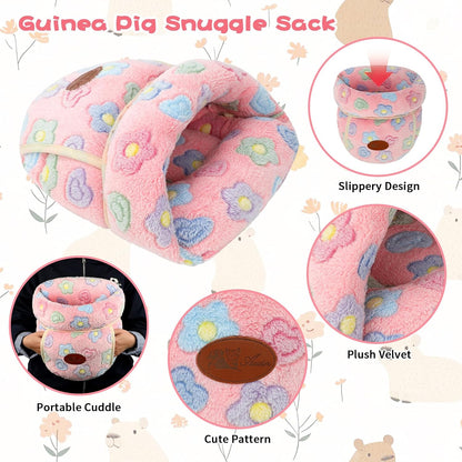 YUEPET Guinea Pig Bed Cuddle Cave Warm Fleece Cozy House Bedding Sleeping Cushion Cage Nest for Small Animal Squirrel Chinchilla Hedgehog Cage Accessories(Pink Flower