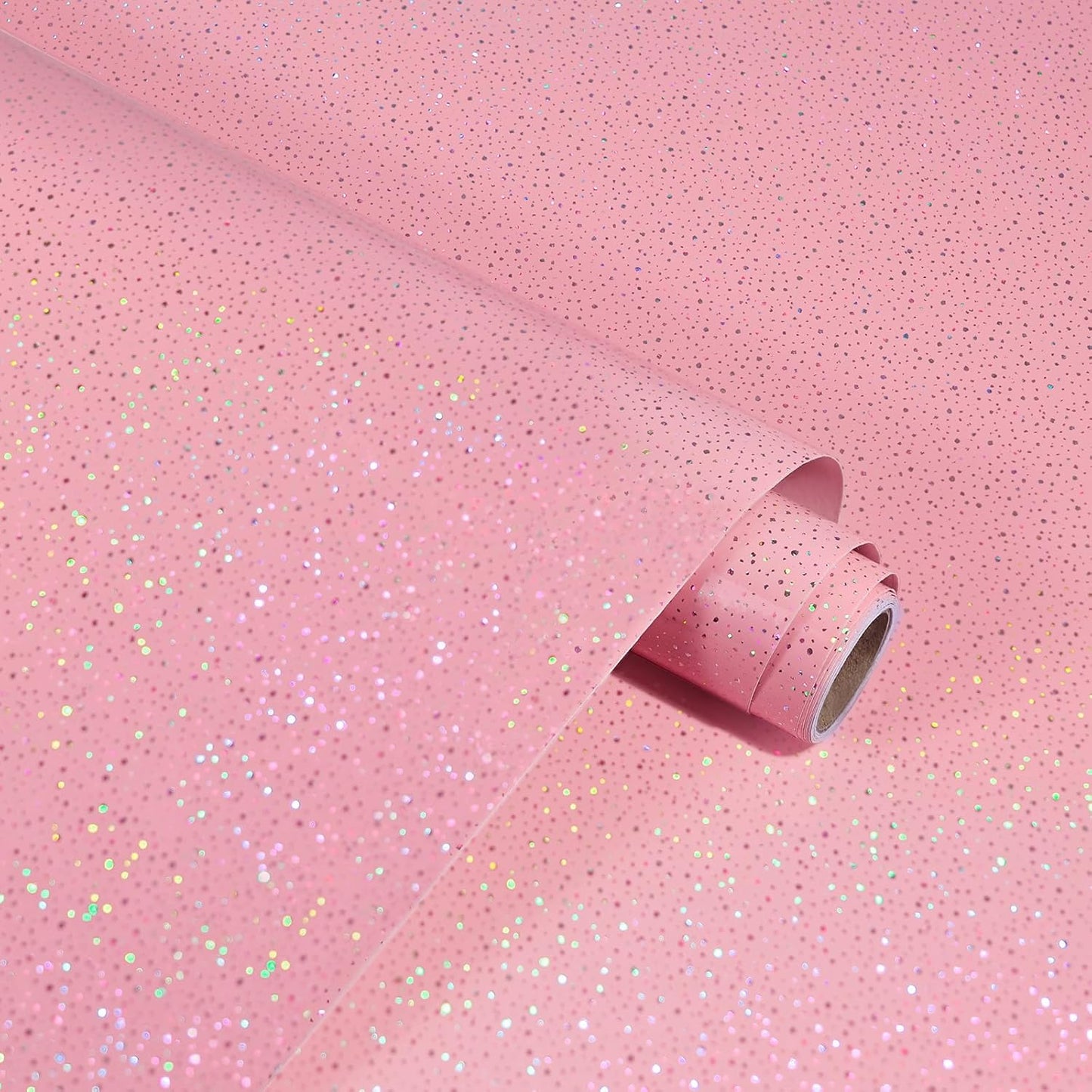 Pink Glossy Contact Paper Holographic Shiny Peel and Stick Wrapping Paper 15.7" X 80" Metallic Glitter Wallpaper Iridescent Contact Papers Modern Vinyl DIY Film for Countertops Furniture Shelf Drawer