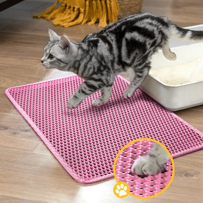 Cat Litter Mat New Size 23.6"x14.6" for Small Spaces, Upgrade Super Waterproof Back Layer Litter Box Mat, Non Slip, Durable, Soft on Paws Kitty Trapping Matt, Pink